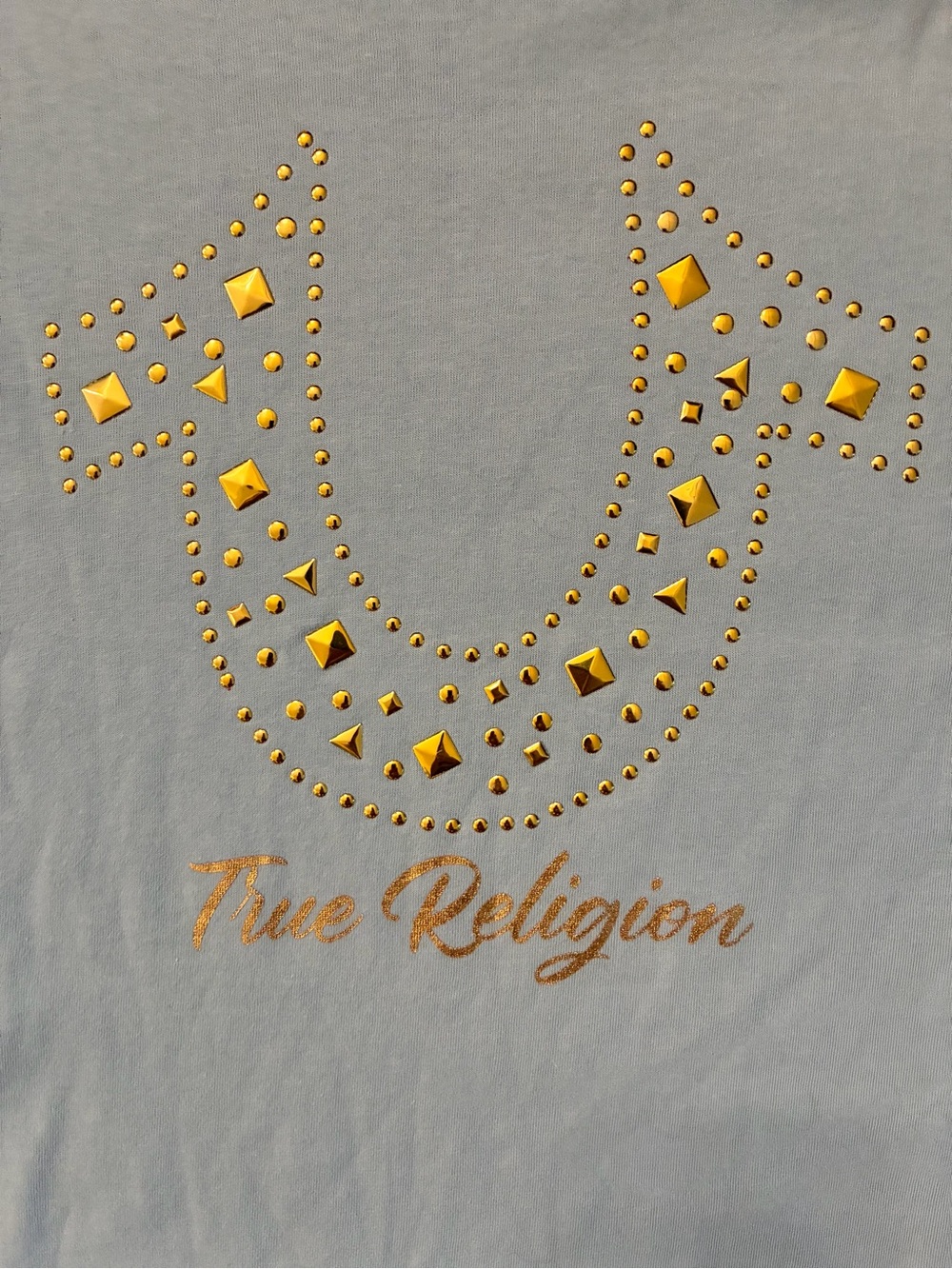 True Religion NWT Womens Small Chambray Blue Studded Horseshoe Tee Cotton 207690